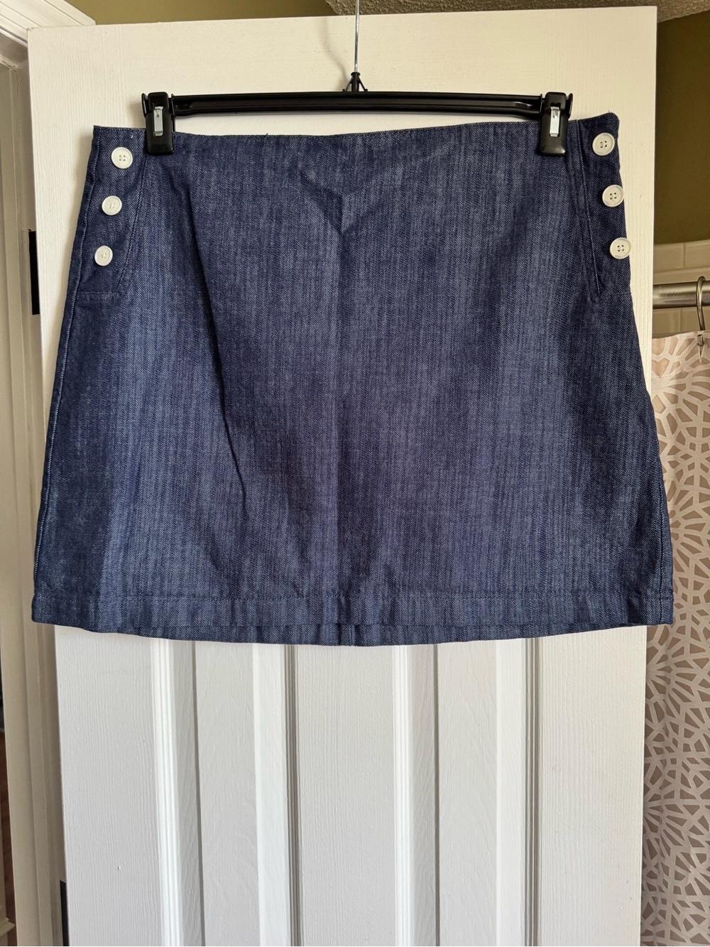 LOFT Navy Denim Mini Skirt with Side Button Accents